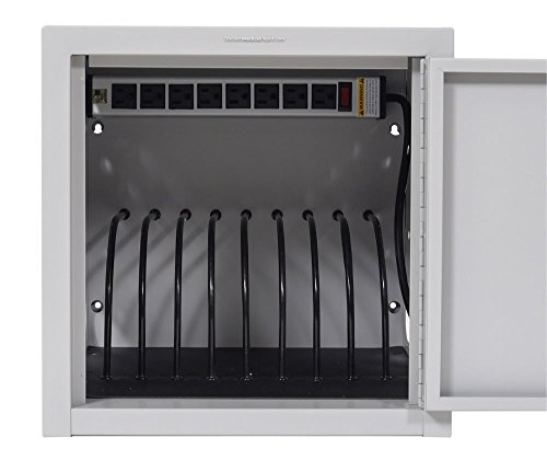 DMD Tablet Charging Box, Wall / Desk Charging Station, Multiple iPad Tablet Charging Station with Locking Security Cabinet, Stores up to 8 Mobile Devices