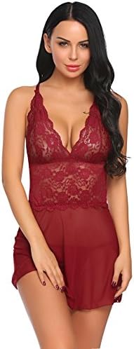 Dethler Women Sexy Lingerie Mini Babydoll Sleepwear Strappy lace Dress