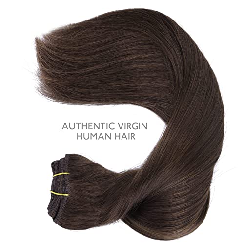 WENNALIFE Clip in Hair Extensions Human Hair 22" 150g Dark Brown Light Brown Clip in Hair Extensions Double Weft 9pcs