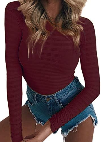 Womens Stretchy Long Sleeve Bodysuits Basic Bodycon Jumpsuits Rompers