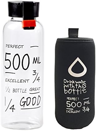Sigmahouseware Top Level Quality Environmental Borosilicate Glass Water Bottle with Nylon Sleeve BPA Free Crystal Clear Trendy Design With 1 Gift (Black)