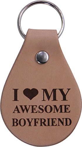 I Love My Awesome Boyfriend Leather Key Chain – Great Gift for Birthday,Valentines Day, Anniversary for Boyfriend, BF