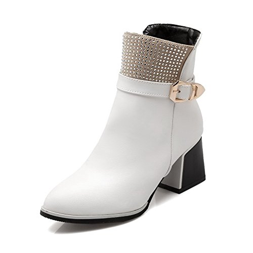 AllhqFashion Women's Kitten-Heels Assorted Color Round Closed Toe Soft Material Zipper Boots