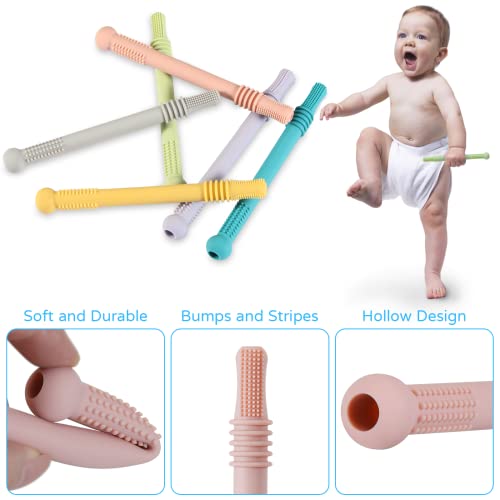 HAILI XMGQ Hollow Teething Tubes for Babies,6 Pack Chewy Straw Toy,Safe