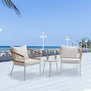 BRISHI Garden Patio Seating Chairs and Table Set Outdoor Balcony Garden Furniture, 2 Chairs and 1 Table with Cushion Braid & Rope Honey