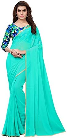 Model Madness Georgette Plain Weaving Foil Border Saree With Satin Printed Unstitch Blouse