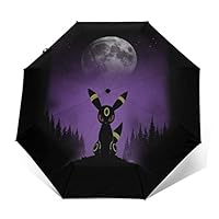 Monster Of The Pocket Umbreon Forest Windproof Compact Auto Open And Close Folding Umbrella,Automatic Foldable Travel Parasol Umbrella