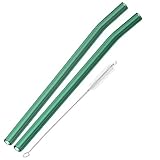 Hummingbird Glass Straws Teal Bent 9 in x 9.5 mm Eco Friendly 2 Pack With Cleaning Brush