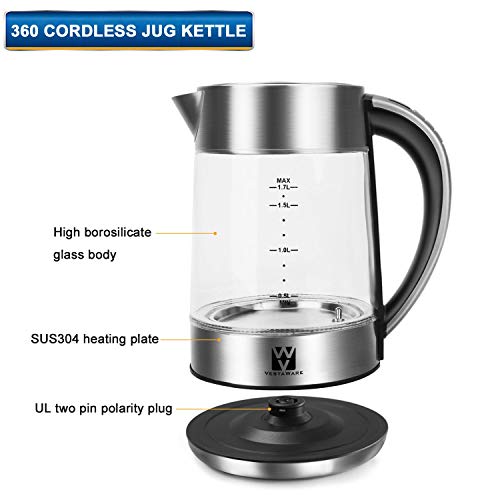 Vestaware Glass Electric Kettle,1.7L Electric Kettle-LED Display/Digital Variable Temperature Control/Keep-Warm Function, Hot Water Kettle with Auto Shut-Off and Boil-Dry Protection