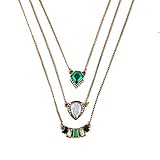 Lares Domi Vintage Gold-tone Crystal Incrusted Simulated Emerald and Opal Art Deco Pendant Necklace