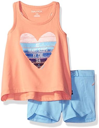 Nautica Baby Girls' Racer Back Graphic Tee and Fashion Short Set, Light Melon, 18 Months