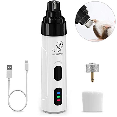 Belita Amy Dog Nail Grinder-Electric Dog Nail Trimmer Clipper, 2-Speed Low Noise Rechargeable Pet Nail Trimmer, Painless Paws Grooming and Smoothing for Small Medium Large Dogs and Cats