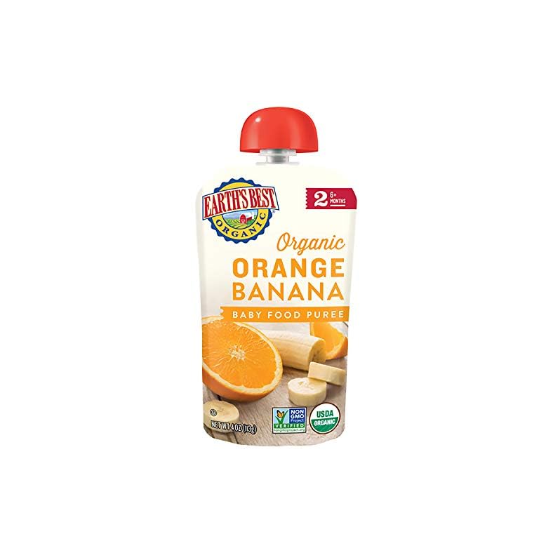 Earth’s Best Organic Baby Food Pouches, Stage 2 Fruit Puree for Babies 6 Months and Older, Organic Orange and Banana…