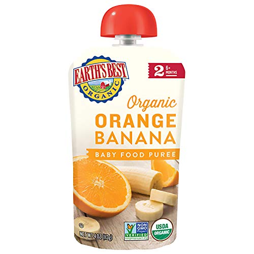 Earth’s Best Organic Baby Food Pouches, Stage 2 Fruit Puree for Babies 6 Months and Older, Organic Orange and Banana…