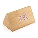GEARONIC Digital Alarm Clock Wooden Alarm Clock Wood Modern Triangle Alarm Digital Desk Clock, Displays Time Date Temperature Calendar Wood Made Electric Clocks for Bedroom, Bedside - Bamboo