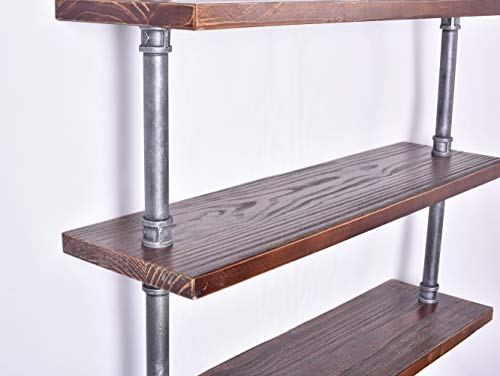 Diwhy Industrial Pipe Shelving Bookshelf Rustic Modern Wood Ladder Storage Shelf 3 Tiers Retro Wall Mount Pipe Dia 32mm Design DIY Shelving (Silver, L 36") - Thumbnail 6