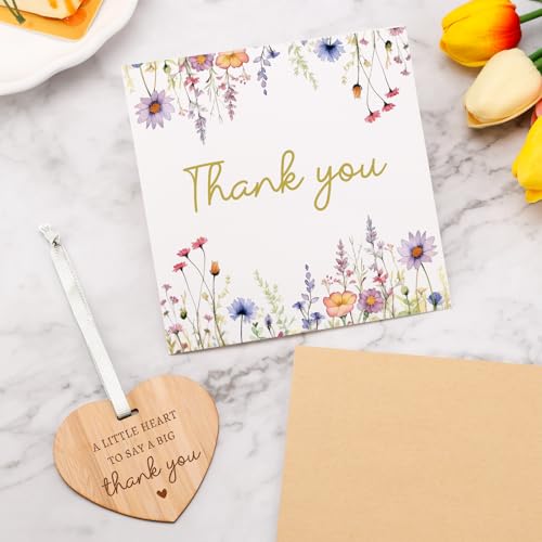 TheGiffter Thank You Cards for Teacher,Thank You Gift for Women with Envelope, Appreciation Card 15 * 15cm with Wooden Heart Plaque for Teacher Mentor Nurse Doctor Wedding Friend Colleagues