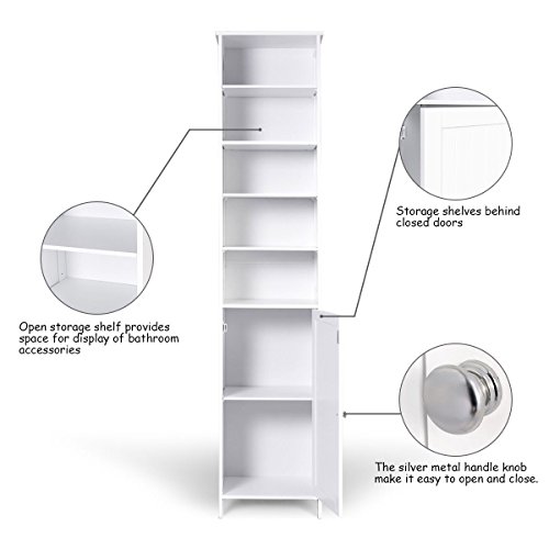 72'' Tall Cabinet, WATERJOY Standing Tall Storage Cabinet, Wooden White Bathroom Cupboard with Door and 5 Adjustable Shelves, Elegant and Space-Saving - Thumbnail 2