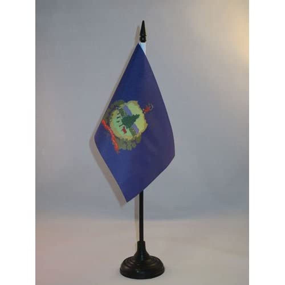 AZ FLAG - Vermont Table Flag 4'' x 6'' - US state of Vermont Office Mini Banner 100% Polyester 15 x 10 cm - Mini Desk Flag with 10'' Pole and Black Plastic Base