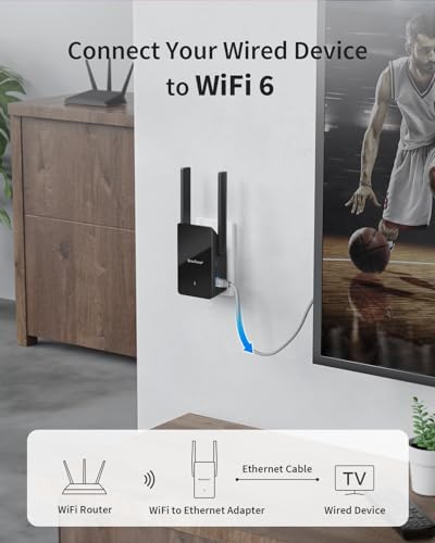 BrosTrend AX1500 WiFi 6 Universal WiFi to Ethernet Adapter with RJ45 Gigabit Port, Dual Band Wi-Fi Bridge for PC, Printer, Smart TV, Blu-Ray Player, PlayStation, DVR, etc, Wireless to Wired Convert