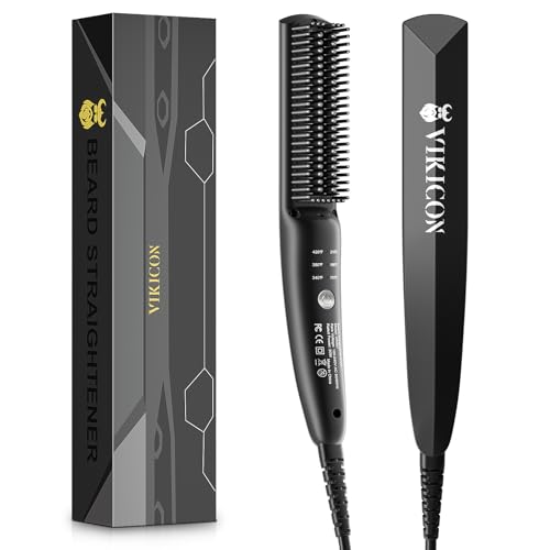 VIKICON Men's Beard Straightener, Mini Hair Straightener Brush Quick 1930s, Ionic Hair Comb Heated Straightener For Styling Long And Short Beard