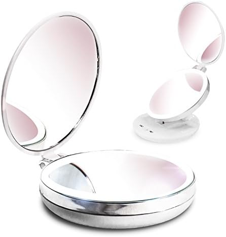 Vuezee LED Travel Makeup Mirror 10X 1X Magnifying Folding Portable Lighted Mirror