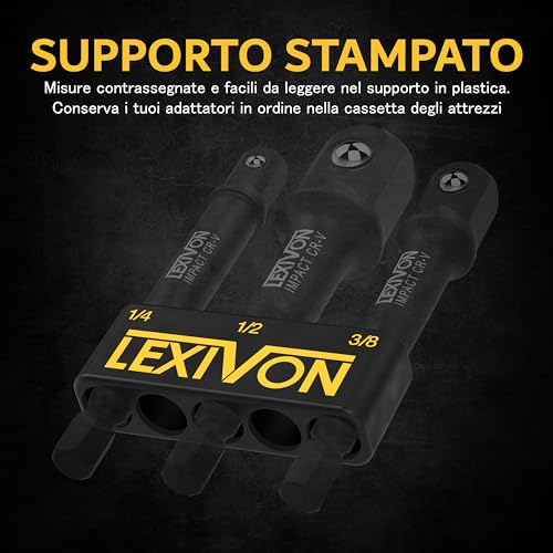 LEXIVON Set di adattatori per zoccoli Impact Grade, bit di estensione da 3" | 3-Piece 1/4", 3/8", e 1/2" Drive, adattate il vostro trapano di potenza al cacciavite (LX-101)