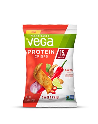 Vega Protein Crisps Sweet Chili (12 Count, 1.6 Oz bag) - Vegan, Gluten Free Snack, Plant Based Protein, Non Dairy