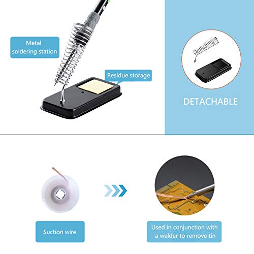 GEYOTAR Soldering Iron Kit,Electric Soldering Iron kit, 60W Adjustable Temperature Welding Tool, Desoldering Pump, 5pcs Soldering Tips, Desoldering Wick, Iron Stand, Solder Wire, Tweezers