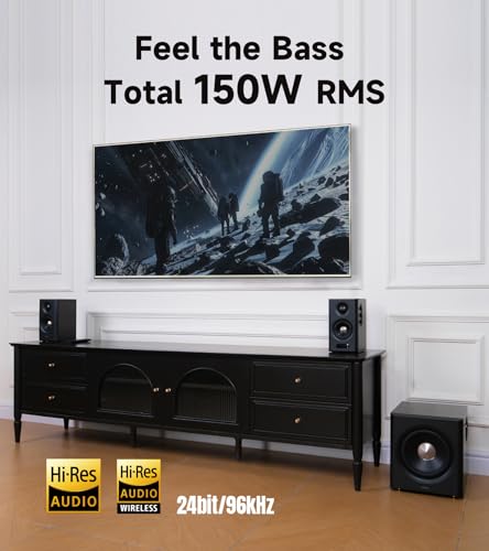 Edifier S355DB 2.1 Powered Bookshelf Speakers with 8" Wireless Subwoofer, 150W Tri-Amp Hi-Res Audio, Computer Speaker System, Bluetooth 6.0 with LDAC, HDMI/Optical/Coaxial Inputs for PC, TV (Black)