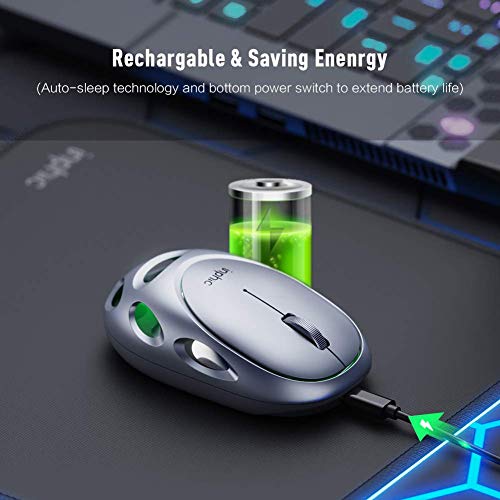 INPHIC LED Wireless Mouse, Rechargeable Silent USB 2.4G Computer Cordless Mouse with USB Receiver, Breathing LED, Upgraded Battery, for Laptop Mac PC Windows Gaming, Silver