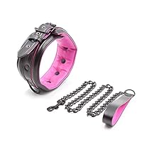 AOTENG STAR Black Leather Choker Collars Chokers Set with Strengthen Leash Chain