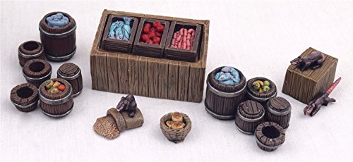 wws Street Market Stall and Barrels Medieval, Fantasy, Diorama, Wargames