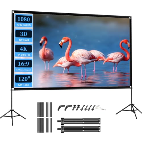 VISULAPEX 120 Inch Projection Screen on Stand, 16:9, 4K HD Foldable Projector Screen with Carry Bag for Indoor, Home Cinema, Garden Cinema