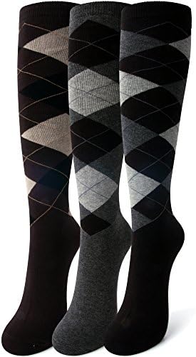 Delisocks Women's ARGYLE Pattern Novelty Design Casual Cotton Knee High Socks