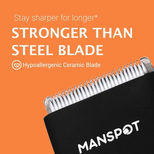 MANSPOT Trimmers for Men, Electric Body Hair Shaver for Men, Groin & Ball Trimmer with 4 Guards, Replaceable Ceramic Blade Heads, Wet & Dry Cordless Trimmer, 90-Minute Shaving Machine