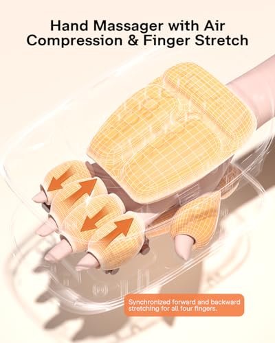 ALLJOY Hand Massager with Heat and Compression, Knuckle Stretching and Hand Massage, 6 Modes 6 Intensities 3 Heat for Arthritis and Carpal Tunnel Relief, Gifts for Women Men(White)