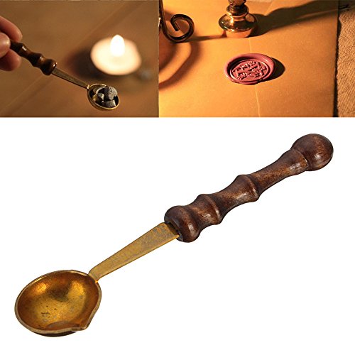 Hongxin Sealing Wax Spoon Vintage Wood Handle Anti Hot Wax Brass Spoon For Wax Seal Stamp