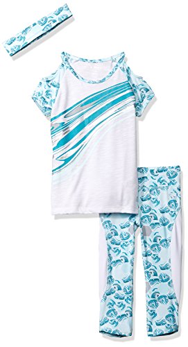 Marika Toddler Girls' Capri Sets with Headband,White/Aqua water,3T