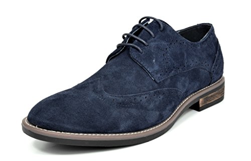 BRUNO MARC MODA ITALY URBAN-03 Men's Casual Wing Tip Brogue Genuine Suede Classic Lace Up Oxfords Shoes NAVY-SZ-10.5