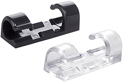 Self-Adhesive Cable Clips Organizer Drop Wire Holder Cord Management System, Pack of 20, Transparent x 10 + Black x 10