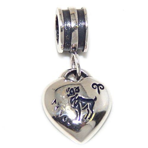 Pro Jewelry 925 Solid Sterling Silver Aries Zodiac Sign Heart Charm Bead