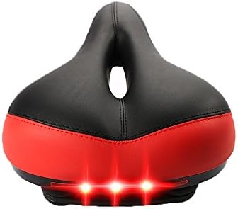 TOPTINA AQ6019 most comfortable bike seats mens wide bicycle seat saddle cushion with Safety Taillight for Men Women Soft padded bike seat memory foam Leather bike seat -Fit Most Bikes，New Multi-color
