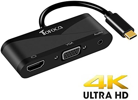 USB C to HDMI VGA Adapter, 3-IN-1 Type-C to HDMI 4K – 1080P VGA with Audio and USB 2.0 Multiport Hub Converter Thunderbolt 3 HDMI Dock for 2016 2017 Macbook Pro, Samsung Galaxy S8, S8+, Huawei Mate 10