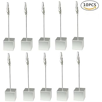 10pcs Table Number Holder Name Place Card Holder Memo Clip Holder Stand Note Holder Pictures Card Paper Menu Clip (Silver)