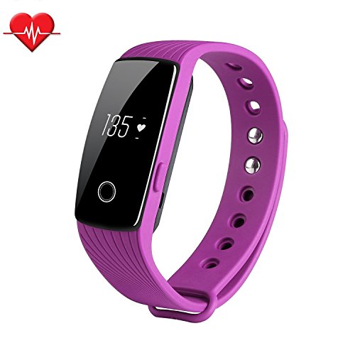 Heart Rate Monitor Wristband Waterproof,BIGFOX Activity Tracker ID107 Smart Watch Wristband Bluetooth Wrist Heart Rate Monitor Fitness Tracker for Android IOS Smart Phones - Purple