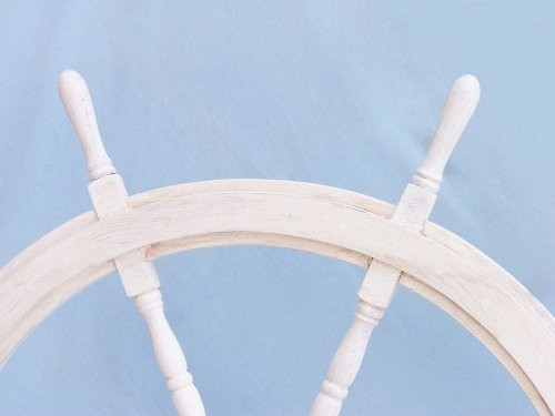 Handcrafted Model Ships Classic Wooden Whitewashed Ship Steering Wheel 60" - Distressed Wood Shipwheel