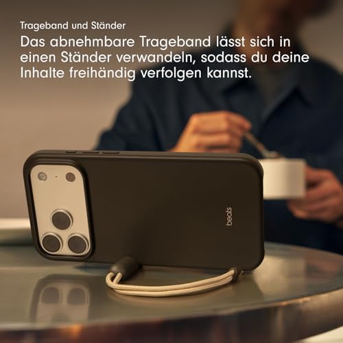iPhone 17 Pro Max Kickstand Case mit MagSafe und Kamerasteuerung, integrierter Ständer und Trageschlaufe, Matte Außenseite mit Innenfutter aus Mikrofaser – Granitgrau