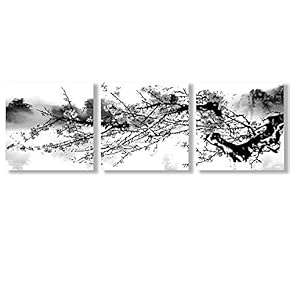 Canvas Wall Art Black and White Abstract Flowers Painting Artwork for Home Prints Framed - 12"x12"x3 Panels