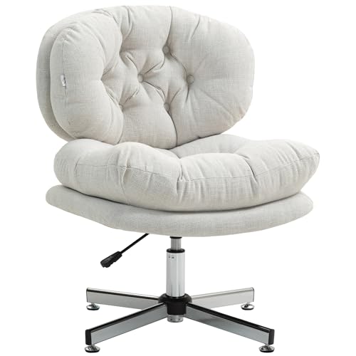HOMCOM Wide Seat Office Chair, Comfortable Cross Leg Computer Desk Chair, Height Adjustable Swivel Seat for Office, Cream White